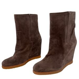 Stuart Weitzman Bootscout Ankle Boots US 9 Gray Taupe Suede Pull-On Wedge Boot